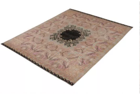 Rug & Kilim's Persian Style Distressed Rug In Pink With Black Medallion Pattern