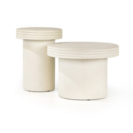 Grecia Outdoor End Table Set - White Concrete