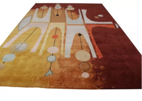 Rug & Kilim's Mid-Century Modern Style Rug In Red And Gold Geometric Pattern