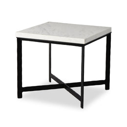 Hammered Iron End Table - White Marble