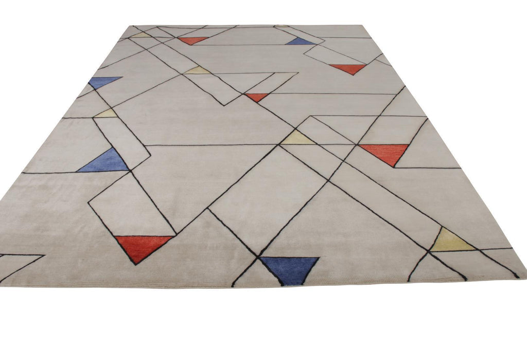 Mid-Century Modern Rug in Grey with Geometric Pattern