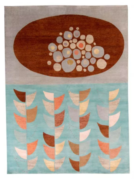 Rug & Kilim's Mid-Century Modern Style Rug In Blue And Brown Geometric Pattern