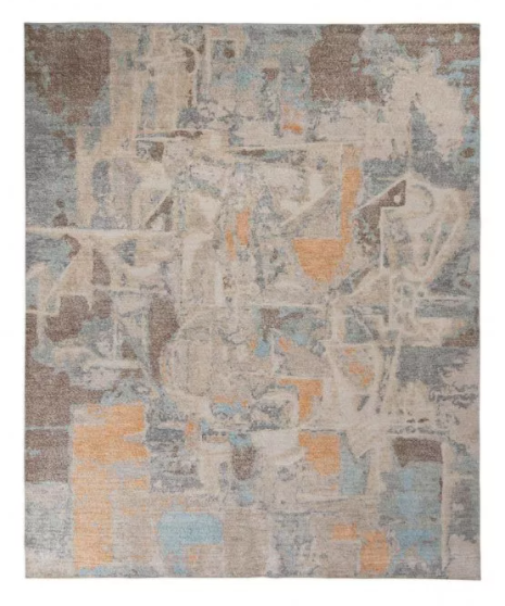 Rug & Kilim's Distressed Abstract Rug In Beige-Brown And Blue Geometric Pattern