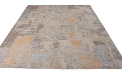 Rug & Kilim's Distressed Abstract Rug In Beige-Brown And Blue Geometric Pattern