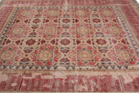 Rug & Kilim's Distressed Style Rug In Red And Beige Brown Geometric Pattern