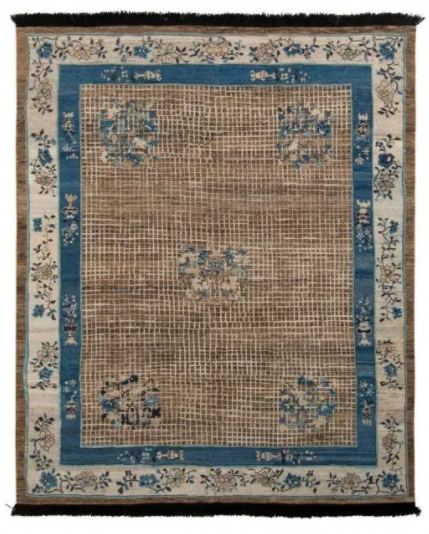 Rug & Kilim's Chinese Art Deco Style Rug In Beige-Brown And Blue Medallion Style