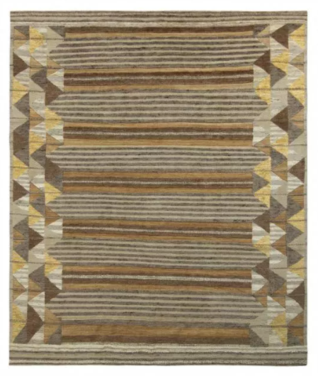 Rug & Kilim's Scandinavian Style Rug - High-Low Beige-Brown Geometric Pattern