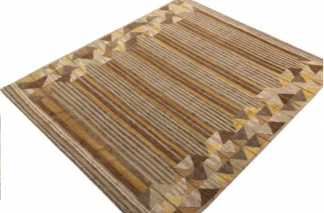 Rug & Kilim's Scandinavian Style Rug - High-Low Beige-Brown Geometric Pattern