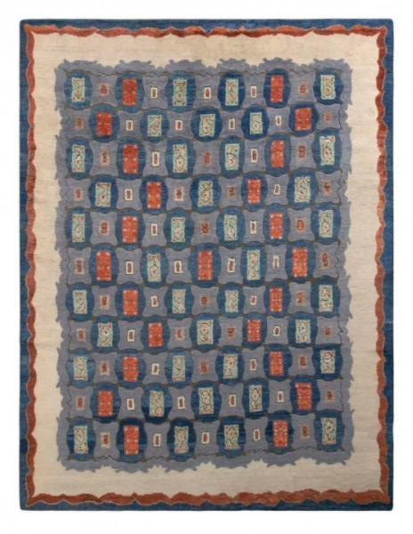 Rug & Kilim's Art Deco Style Rug In Blue All Over Geometric Pattern