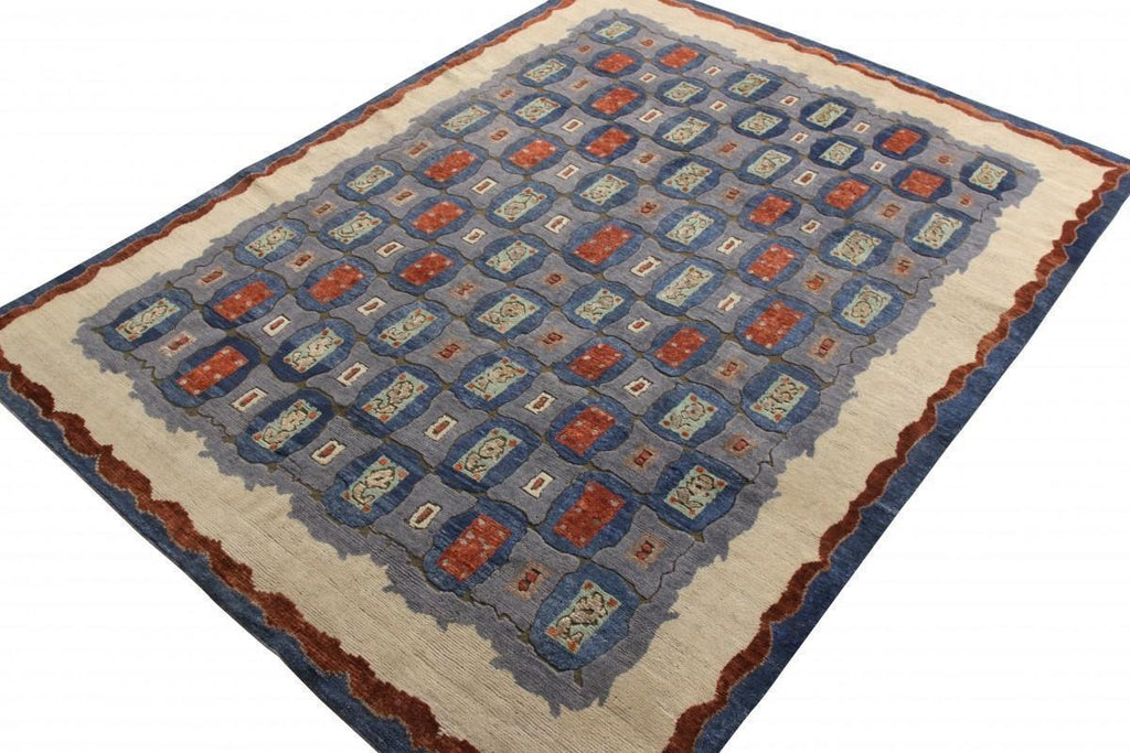 Art Deco Rug in Blue All Over Geometric Pattern