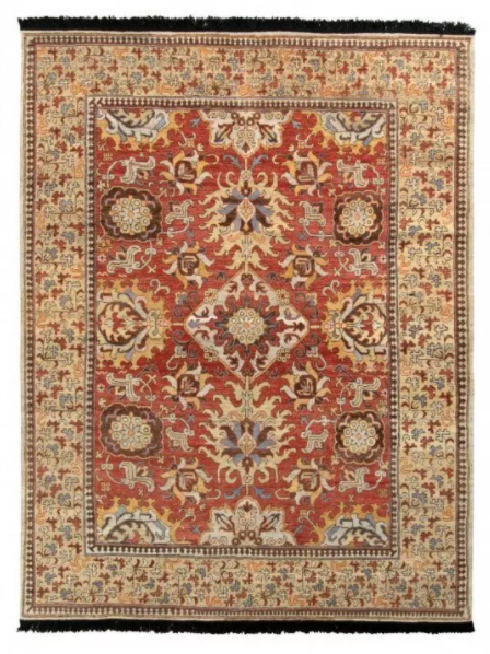 Rug & Kilim's Kuba Style Rug In Red And Beige-Brown Floral Pattern