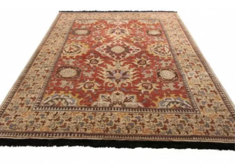 Rug & Kilim's Kuba Style Rug In Red And Beige-Brown Floral Pattern