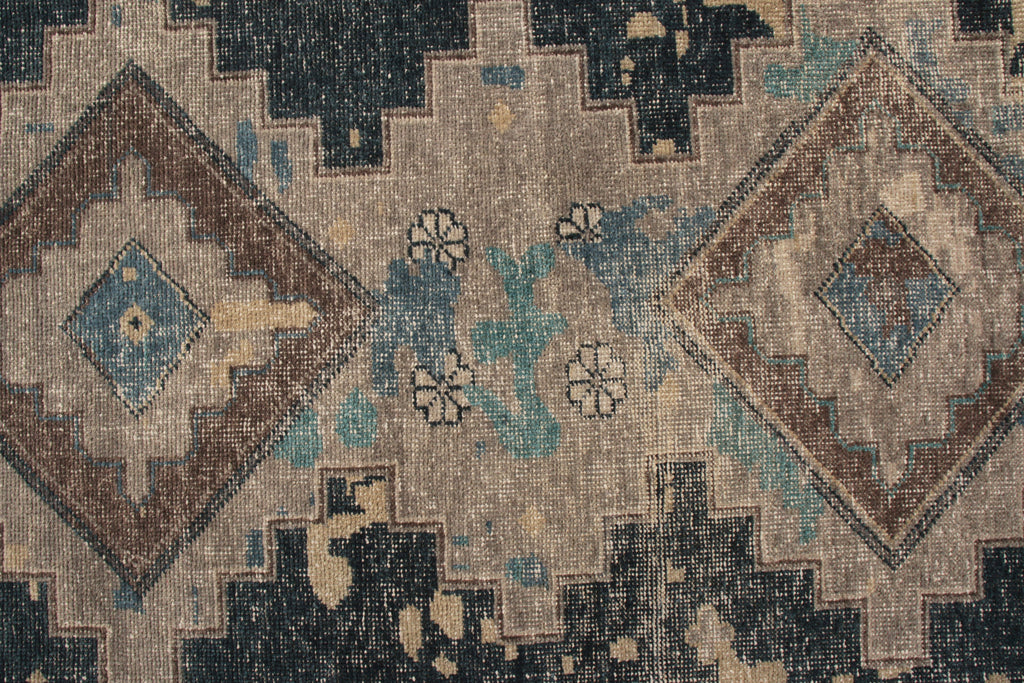 Distressed Style Rug In Blue And Beige Brown Geometric Pattern - 23884