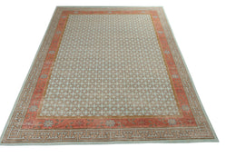 Distressed Khotan Style Rug In Blue And Orange Geometric Pattern - 23886