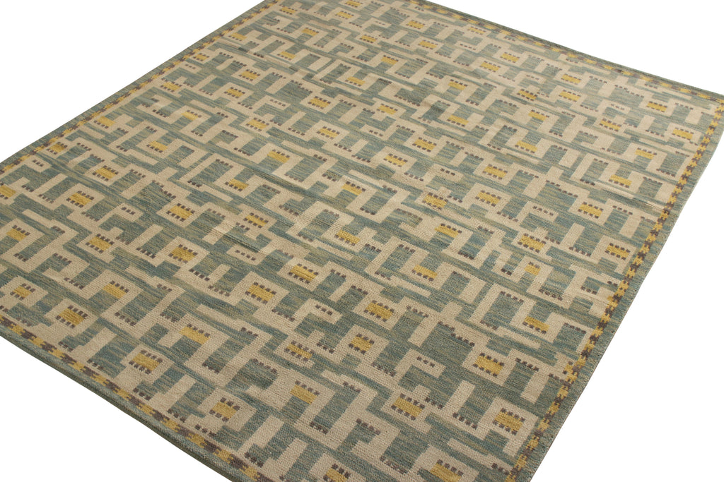 Scandinavian Style Rug In Blue And Yellow Geometric Pattern - 23891