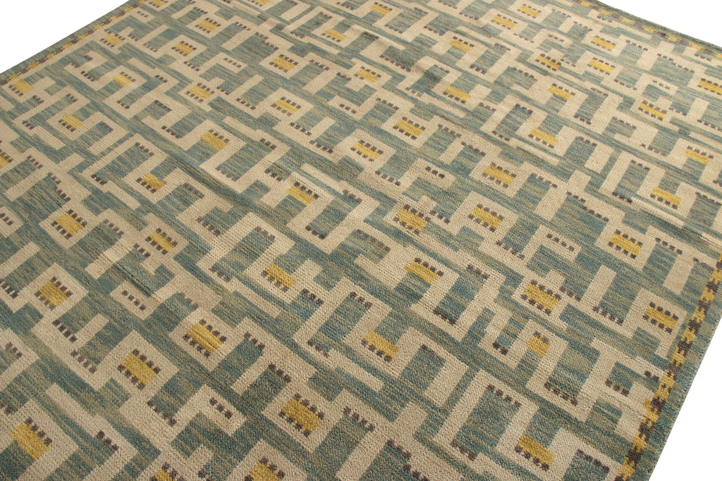Scandinavian Style Rug In Blue And Yellow Geometric Pattern - 23891