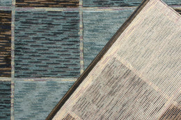 Scandinavian Rug in Blue and Beige-Brown Geometric Pattern