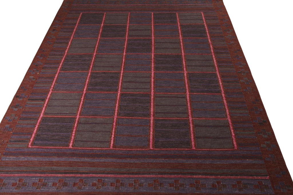 Scandinavian Style Kilim Rug In Red And Blue Geometric Pattern - 23896