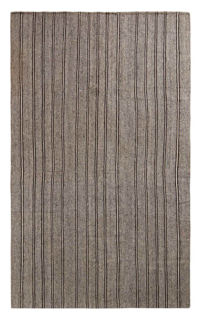 Handwoven Vintage Striped Kilim Rug In Gray, White, And Black - 23906