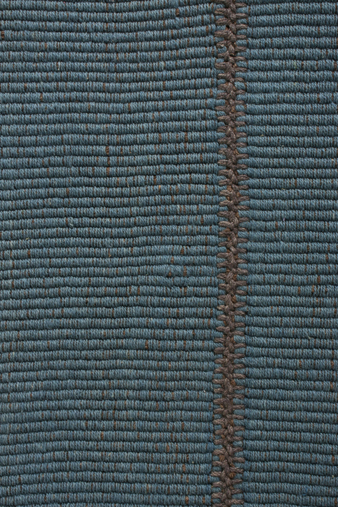 Custom Kilim Rug In Blue Brown Solid Striped Pattern - 23939