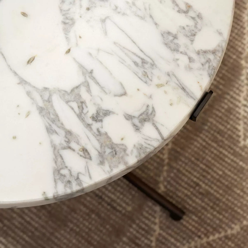 Sophie End Table, Veined White Marble