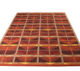Scandinavian Style Kilim Rug In Orange And Red Geometric Pattern - 23955