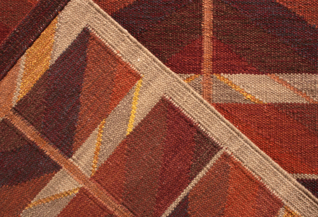 Scandinavian Style Kilim Rug In Orange And Red Geometric Pattern - 23955