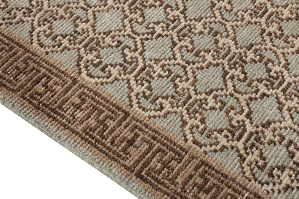 Khotan Style Rug In Distressed Blue, Beige-Brown Trellis Pattern - 23956