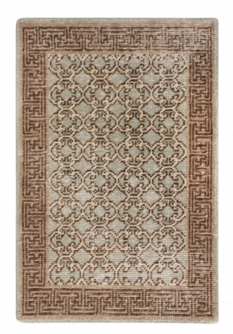 Khotan Style Rug In Distressed Blue, Beige-Brown Trellis Pattern - 23958