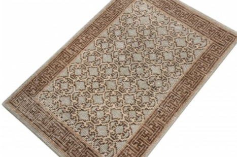 Khotan Style Rug In Distressed Blue, Beige-Brown Trellis Pattern - 23958