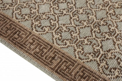 Khotan Style Rug In Distressed Blue, Beige-Brown Trellis Pattern - 23958