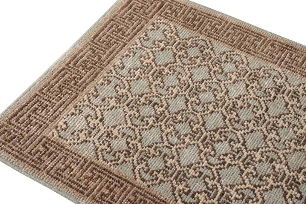 Khotan Style Rug In Distressed Blue, Beige-Brown Trellis Pattern - 23960