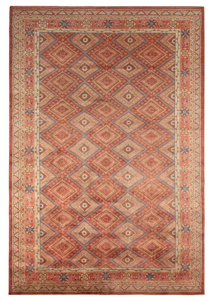 Distressed Style Rug In Orange, Red Geometric Pattern - 24021