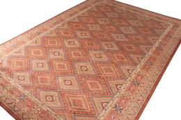 Distressed Style Rug In Orange, Red Geometric Pattern - 24021