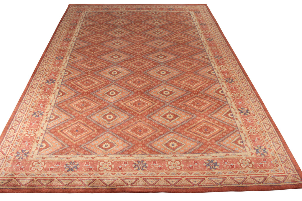 Distressed Style Rug In Orange, Red Geometric Pattern - 24021