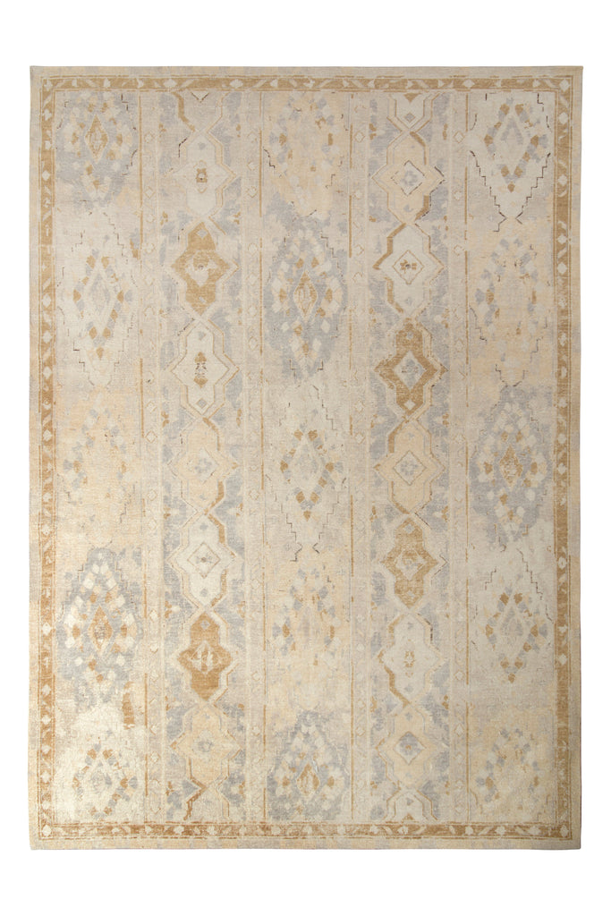 Distressed Style Rug In Beige-Brown And Blue Geometric Pattern - 24022