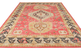 Distressed Style Rug In Red And Beige-Brown Geometric Pattern - 24033