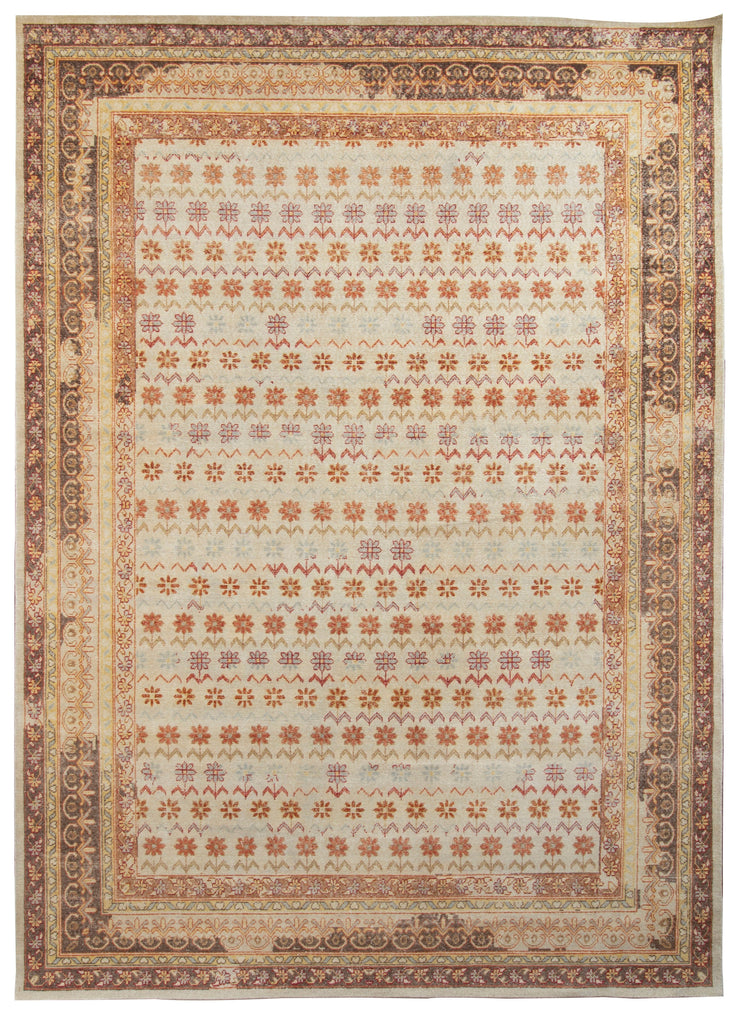 Distressed Style Rug In Beige-Brown And Red Floral Pattern - 24036