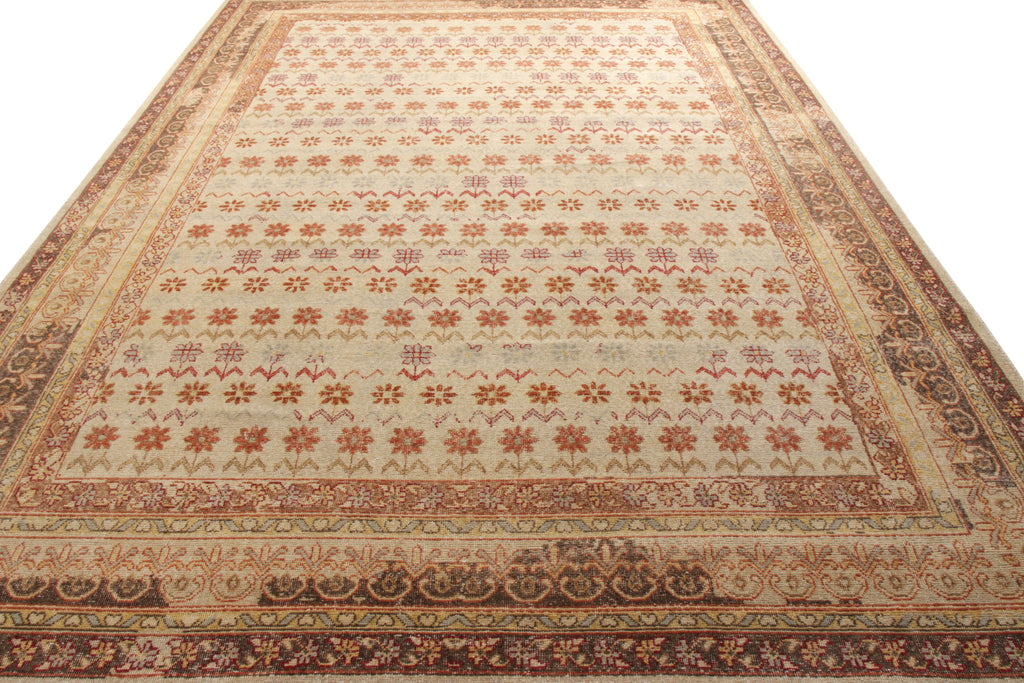 Distressed Style Rug In Beige-Brown And Red Floral Pattern - 24036