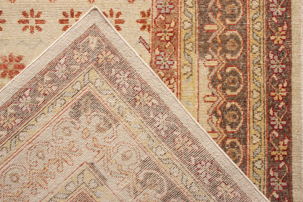 Distressed Style Rug In Beige-Brown And Red Floral Pattern - 24036