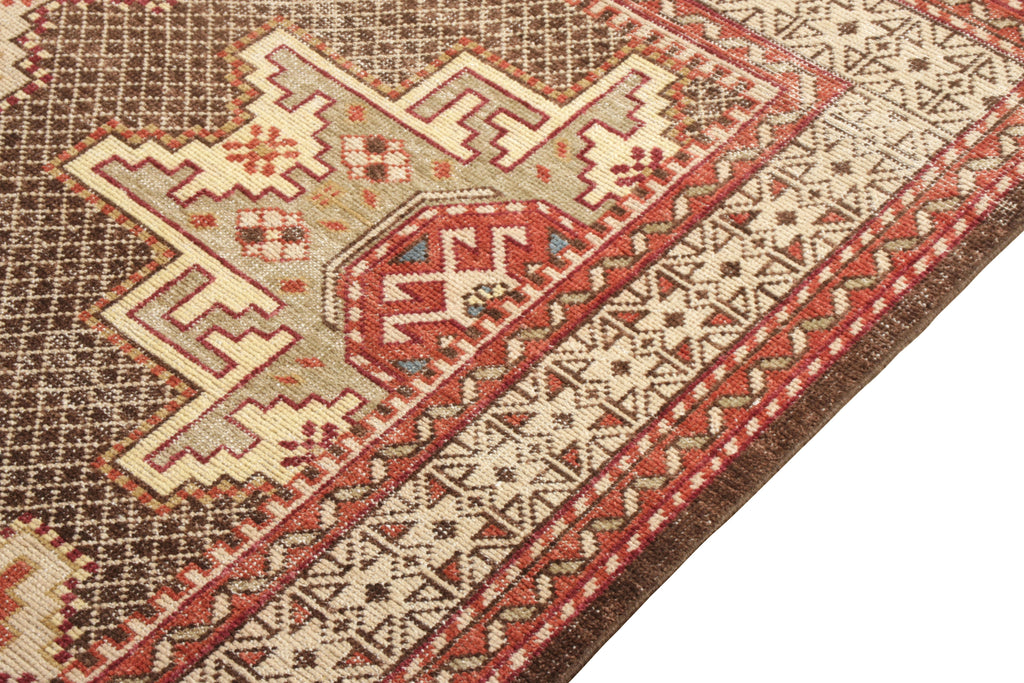 Distressed Kuba Style Rug In Red, Beige-Brown Medallion Pattern - 24038