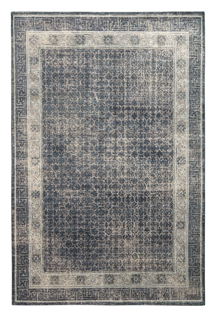 Distressed Khotan Style Rug In Blue, Gray Geometric Pattern - 24054