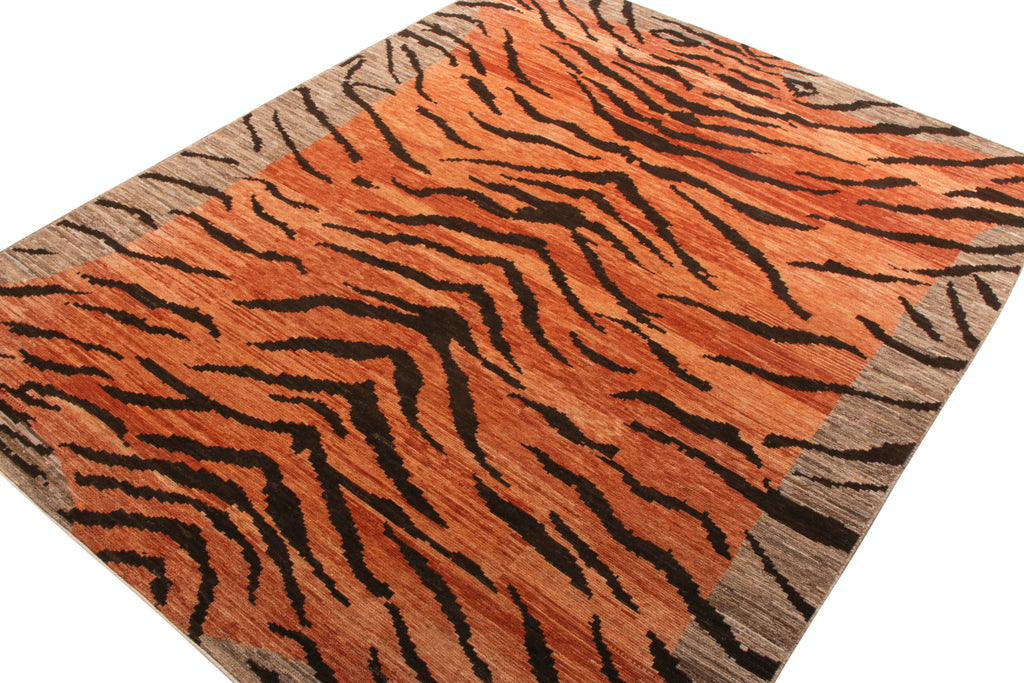 Tiger Rug In Orange, Beige-Brown And Black Pelt Pattern - 24076