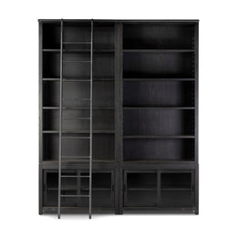 Admont Double Bookcase With Ladder, Worn Black