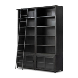 Admont Double Bookcase With Ladder, Worn Black by Four Hands