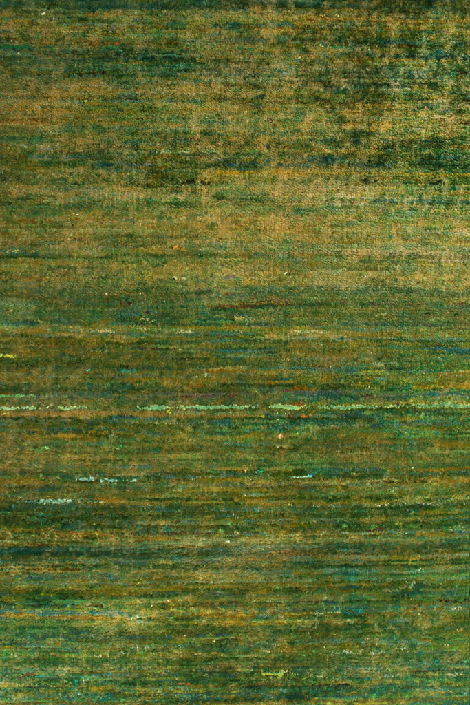 Modern Textural Rug In Green, Yellow Solid-Stripe Pattern - 24110