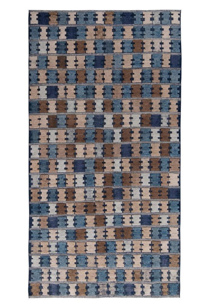 Scandinavian Rug In Blue Beige Brown Geometric Pattern