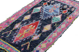 Vintage Berber Moroccan Rug In Blue With Geometric Lozenge Pattern