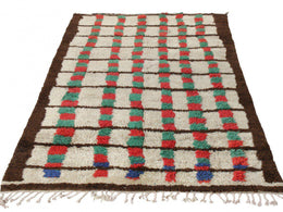 Vintage Berber Moroccan Rug In Beige Brown Geometric Pattern