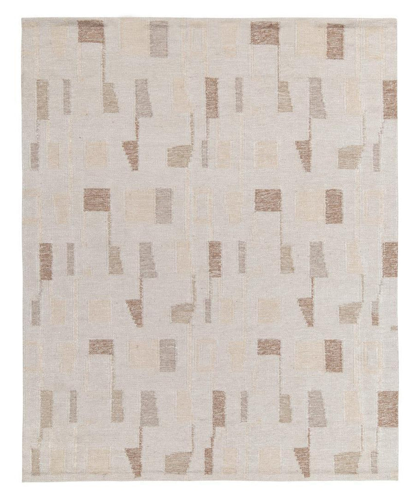 Scandinavian Flatweave Off White Brown Deco Pattern